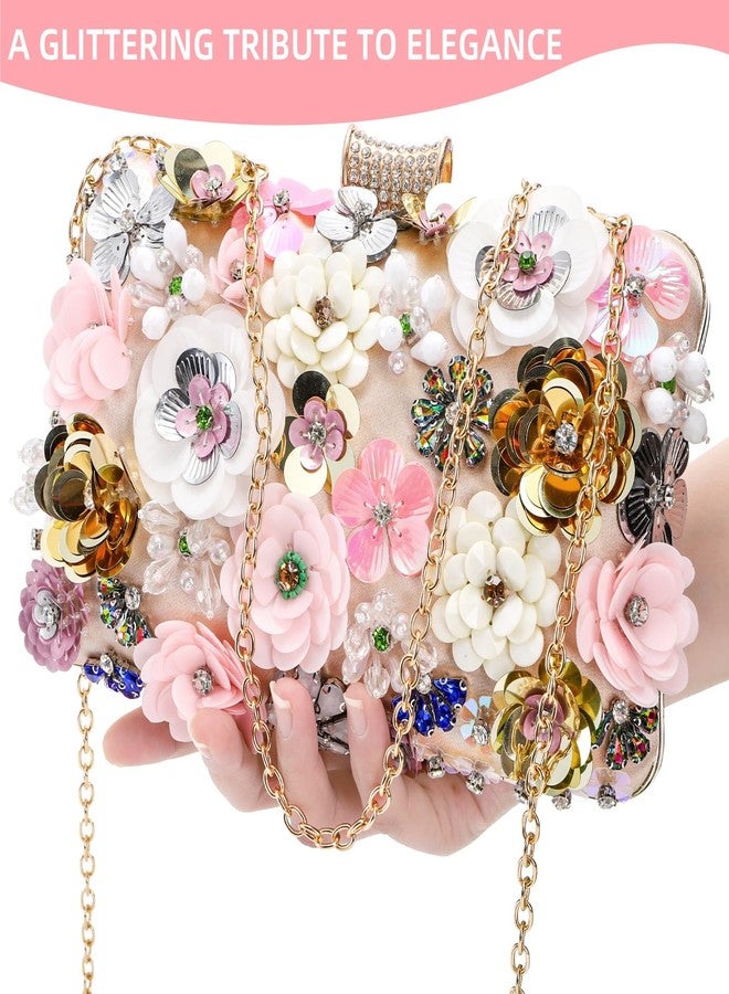 WRINGKIT Flower Clutch Evening Bag, Fancy Floral Evening Bag Purse for Woman, Colorful Embroidery Beaded Clutch with 2 Chain Straps, Bride Wedding Handbag Crossbody Shoulder Bag - Image 5